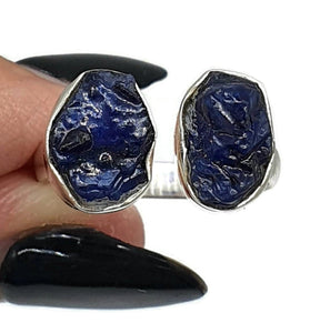 Blue Sapphire Ring, Size 8.5, Sterling Silver, Raw Sapphire, Double Sapphire Ring - GemzAustralia 