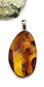 Huge Amber Pendant, Sterling Silver, Natural Oval Shape, 50 million years old - GemzAustralia 