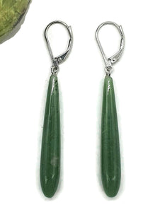 Long Drop Nephrite Jade Earrings, Sterling Silver, Deep Green Jade - GemzAustralia 