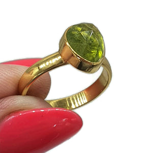Rose Cut Peridot Ring, Size 8, Sterling Silver, 18K gold Electroplated, Natural Gemstone - GemzAustralia 