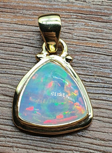 Solid Ethiopian Opal Pendant, Sterling Silver, 18K Gold Plated, October Birthstone - GemzAustralia 