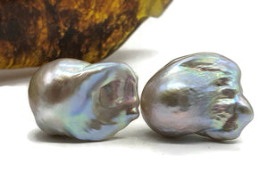 Baroque Flameball Pearl Studs, Freshwater Pearls, Sterling Silver, June Birthstone, Natural - GemzAustralia 