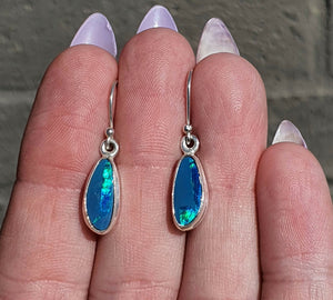 Australian Opal Earrings, Sterling Silver, Blue Opal, Lucky Stone, Hope Stone - GemzAustralia 