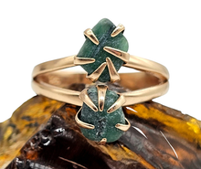 Load image into Gallery viewer, Rough Emerald Ring, May Birthstone, Size O 1/2, Rose Gold Plated Sterling Silver