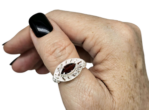 Marquise Garnet Ring, January Birthstone, 3 Sizes, Sterling Silver, Energy Stone, Natural