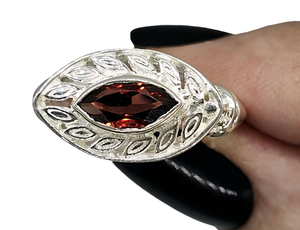 Marquise Garnet Ring, January Birthstone, 3 Sizes, Sterling Silver, Energy Stone, Natural