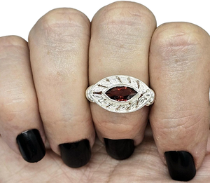 Marquise Garnet Ring, January Birthstone, 3 Sizes, Sterling Silver, Energy Stone, Natural