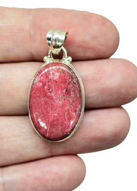 Oval Thulite Pendant, Vibrant Pink Gemstone, Pink Zoisite, Rosaline Crystal, Love Stone
