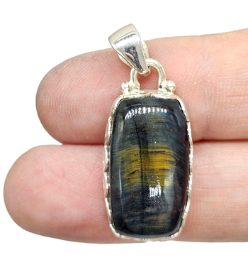 Rainbow Obsidian Pendant, Sterling Silver, Rectangle Shaped, Volcanic Gemstone