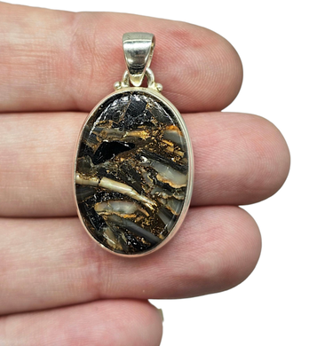 Golden Obsidian Pendant, Oval Shape, Australian Gem, Sterling Silver, Volcanic Gem
