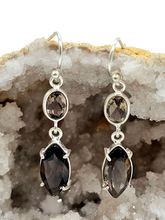 Load image into Gallery viewer, Dangly Smoky Quartz Earrings, Double drops, Sterling Silver, Caramel Brown, Grounding
