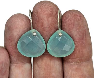 Blue Chalcedony Earrings, Pear Shaped, Sterling Silver, Ethereal soft Blue Translucence