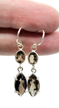 Load image into Gallery viewer, Dangly Smoky Quartz Earrings, Double drops, Sterling Silver, Caramel Brown, Grounding