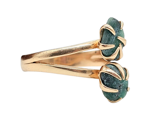 Rough Emerald Ring, May Birthstone, Size O 1/2, Rose Gold Plated Sterling Silver
