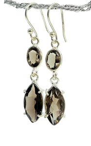 Dangly Smoky Quartz Earrings, Double drops, Sterling Silver, Caramel Brown, Grounding