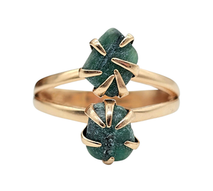 Rough Emerald Ring, May Birthstone, Size O 1/2, Rose Gold Plated Sterling Silver