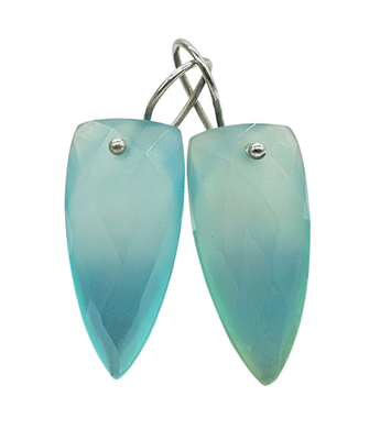 Blue Green Chalcedony Earrings, Sterling Silver, Arrowhead Design, Ethereal