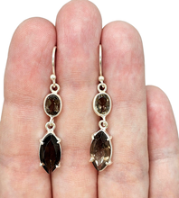 Load image into Gallery viewer, Dangly Smoky Quartz Earrings, Double drops, Sterling Silver, Caramel Brown, Grounding
