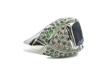 Load image into Gallery viewer, Amethyst, Diamond &amp; Tsavorite Ring, size 7 1/2, 925 Sterling Silver, Square Ring - GemzAustralia 