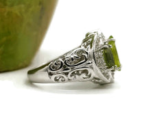 Load image into Gallery viewer, Green Tourmaline &amp; Natural White Zircon Ring, size 7.25, 925 Sterling Silver, Trilogy Ring - GemzAustralia 