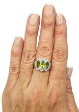 Load image into Gallery viewer, Green Tourmaline &amp; Natural White Zircon Ring, size 7.25, 925 Sterling Silver, Trilogy Ring - GemzAustralia 