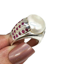 Load image into Gallery viewer, Mabe Pearl &amp; Ruby Ring, 925 Sterling Silver, June / July Birthstones, Size 8 - GemzAustralia 