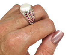 Load image into Gallery viewer, Mabe Pearl &amp; Ruby Ring, 925 Sterling Silver, June / July Birthstones, Size 8 - GemzAustralia 