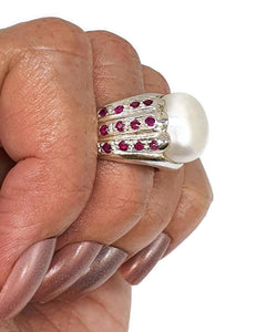 Mabe Pearl & Ruby Ring, 925 Sterling Silver, June / July Birthstones, Size 8 - GemzAustralia 