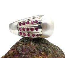 Load image into Gallery viewer, Mabe Pearl &amp; Ruby Ring, 925 Sterling Silver, June / July Birthstones, Size 8 - GemzAustralia 