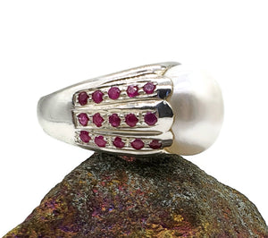 Mabe Pearl & Ruby Ring, 925 Sterling Silver, June / July Birthstones, Size 8 - GemzAustralia 