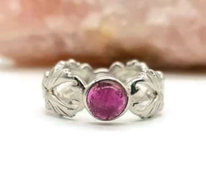 Pink Tourmaline Ring, 925 Sterling Silver, size 7.5, Cabochon Gemstone, Heart Chakra - GemzAustralia 