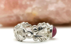 Pink Tourmaline Ring, 925 Sterling Silver, size 7.5, Cabochon Gemstone, Heart Chakra - GemzAustralia 