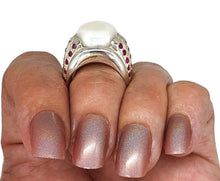 Load image into Gallery viewer, Mabe Pearl &amp; Ruby Ring, 925 Sterling Silver, June / July Birthstones, Size 8 - GemzAustralia 