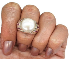 Load image into Gallery viewer, Mabe Pearl &amp; Ruby Ring, 925 Sterling Silver, June / July Birthstones, Size 8 - GemzAustralia 