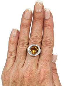 AAA+ Citrine Ring, Sterling Silver, size 7.5, Enamel, Genuine Gemstone, Round Shaped - GemzAustralia 