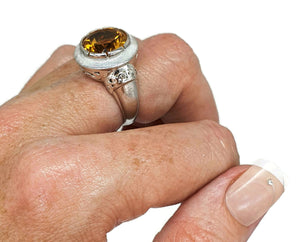 AAA+ Citrine Ring, Sterling Silver, size 7.5, Enamel, Genuine Gemstone, Round Shaped - GemzAustralia 