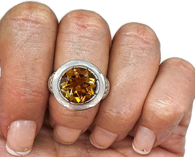 AAA+ Citrine Ring, Sterling Silver, size 7.5, Enamel, Genuine Gemstone, Round Shaped - GemzAustralia 