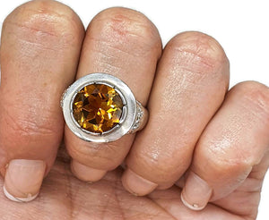 AAA+ Citrine Ring, Sterling Silver, size 7.5, Enamel, Genuine Gemstone, Round Shaped - GemzAustralia 