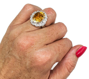 Citrine halo Ring, Citrine & White Zircon Ring, Floral Ring, size 5.5, Sterling Silver, Floral Ring - GemzAustralia 