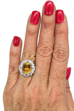 Load image into Gallery viewer, Citrine halo Ring, Citrine &amp; White Zircon Ring, Floral Ring, size 5.5, Sterling Silver, Floral Ring - GemzAustralia 