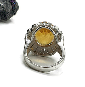 Citrine halo Ring, Citrine & White Zircon Ring, Floral Ring, size 5.5, Sterling Silver, Floral Ring - GemzAustralia 