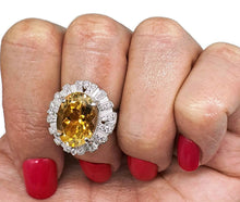 Load image into Gallery viewer, Citrine halo Ring, Citrine &amp; White Zircon Ring, Floral Ring, size 5.5, Sterling Silver, Floral Ring - GemzAustralia 