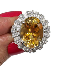 Load image into Gallery viewer, Citrine halo Ring, Citrine &amp; White Zircon Ring, Floral Ring, size 5.5, Sterling Silver, Floral Ring - GemzAustralia 