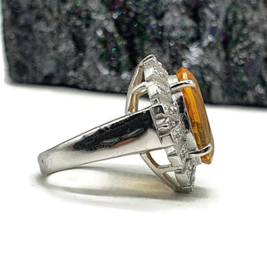 Citrine halo Ring, Citrine & White Zircon Ring, Floral Ring, size 5.5, Sterling Silver, Floral Ring - GemzAustralia 