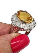 Load image into Gallery viewer, Citrine halo Ring, Citrine &amp; White Zircon Ring, Floral Ring, size 5.5, Sterling Silver, Floral Ring - GemzAustralia 