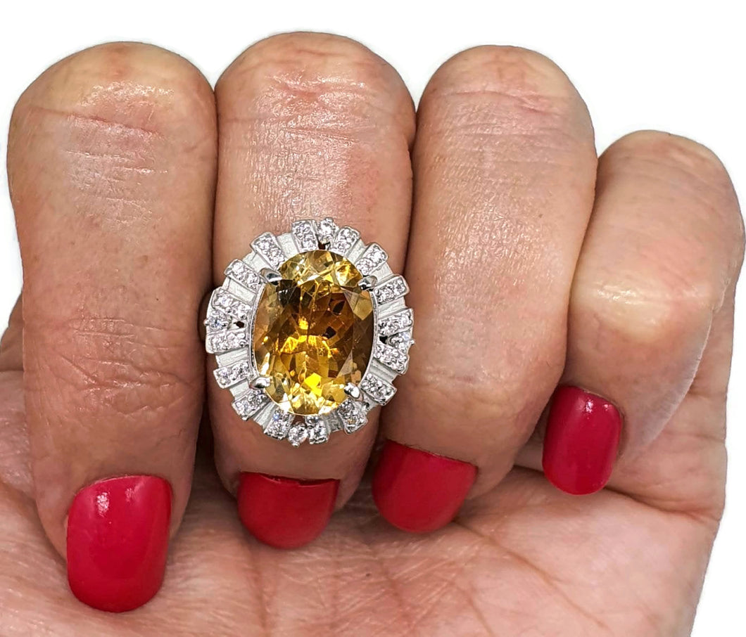 Citrine halo Ring, Citrine & White Zircon Ring, Floral Ring, size 5.5, Sterling Silver, Floral Ring - GemzAustralia 