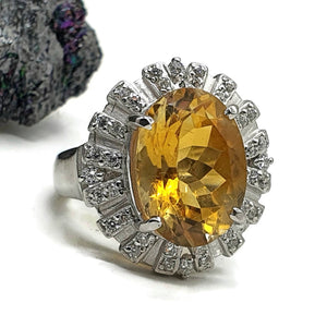 Citrine halo Ring, Citrine & White Zircon Ring, Floral Ring, size 5.5, Sterling Silver, Floral Ring - GemzAustralia 