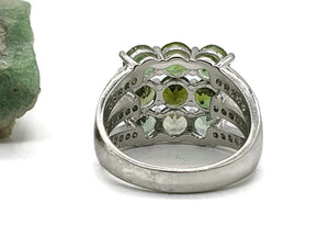 Green & Blue Tourmaline Ring, size 9, Sterling Silver, Nine Stone ring - GemzAustralia 