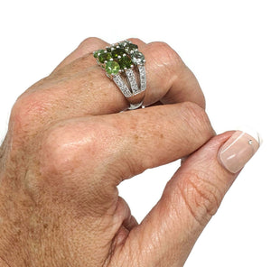 Green & Blue Tourmaline Ring, size 9, Sterling Silver, Nine Stone ring - GemzAustralia 