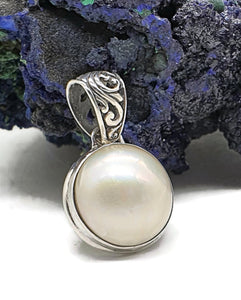 Mabe Pearl Pendant, Filigree Bail, Sterling Silver, June Birthstone, Bezel Set, Freshwater - GemzAustralia 